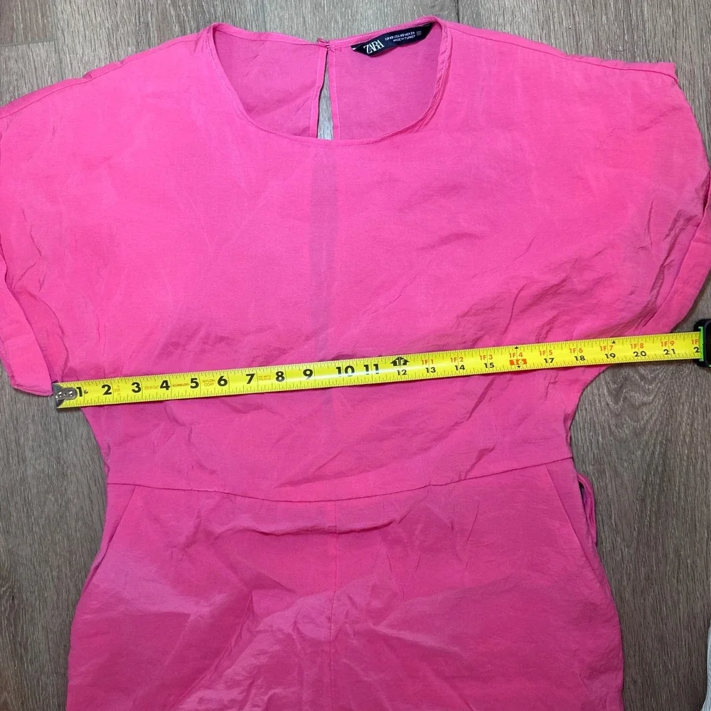 Zara Womens Pink Textured Short Sleeve Keyhole Back Tie Waist Romper Size XS